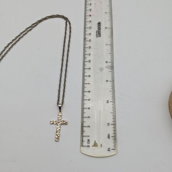 Sterling Silver 925 Cross Pendant Necklace - Sparkly Stone Accents - 18" Chain - Picture 5 of 6